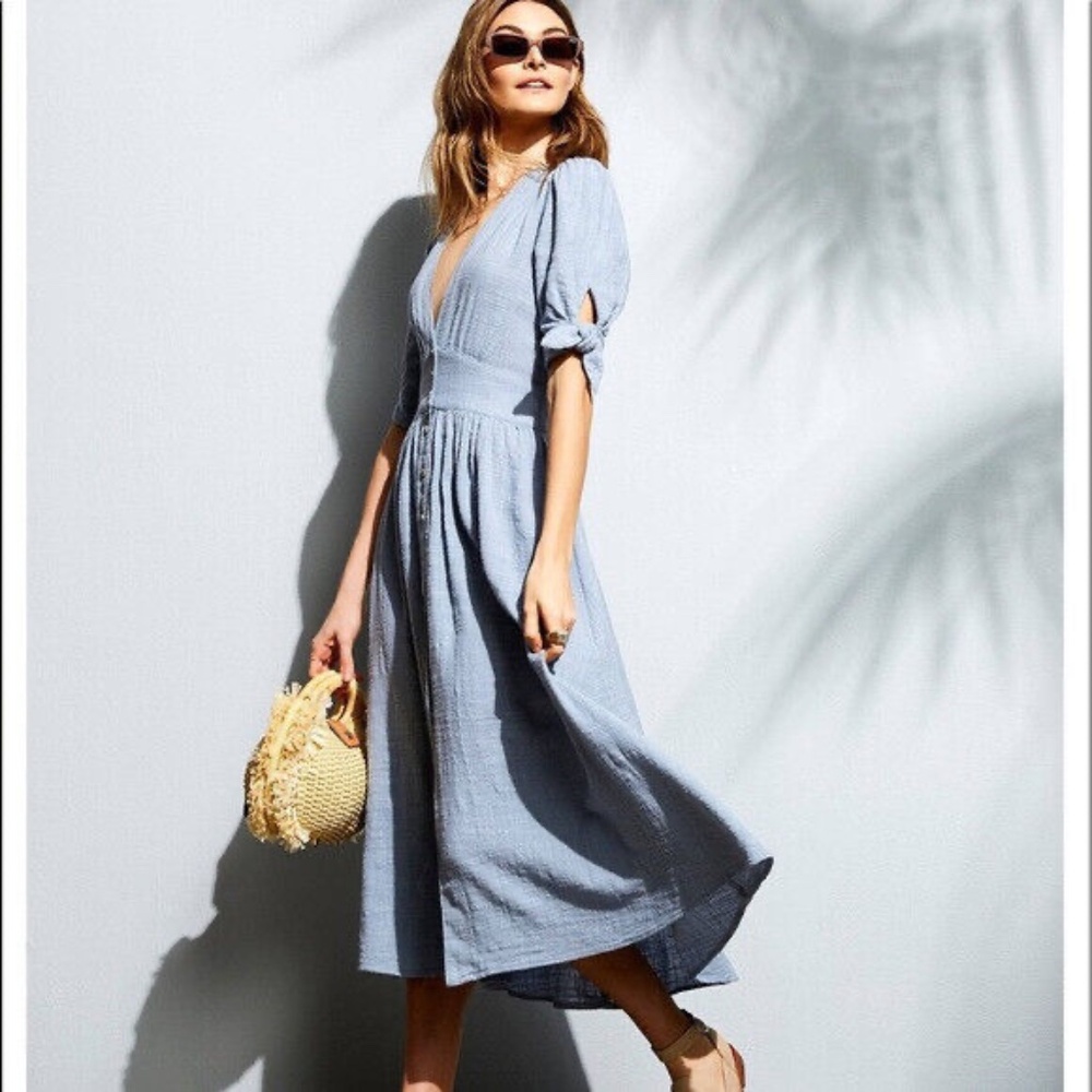 Free People Love Of My Life Buttondown Endless Summer Tie Knot Midi Dress